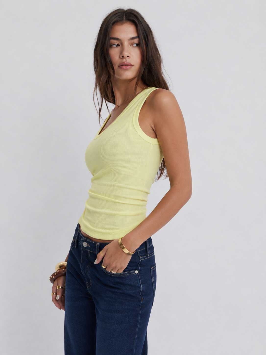Ribbed V-neck Tank Top _ Butter yellow