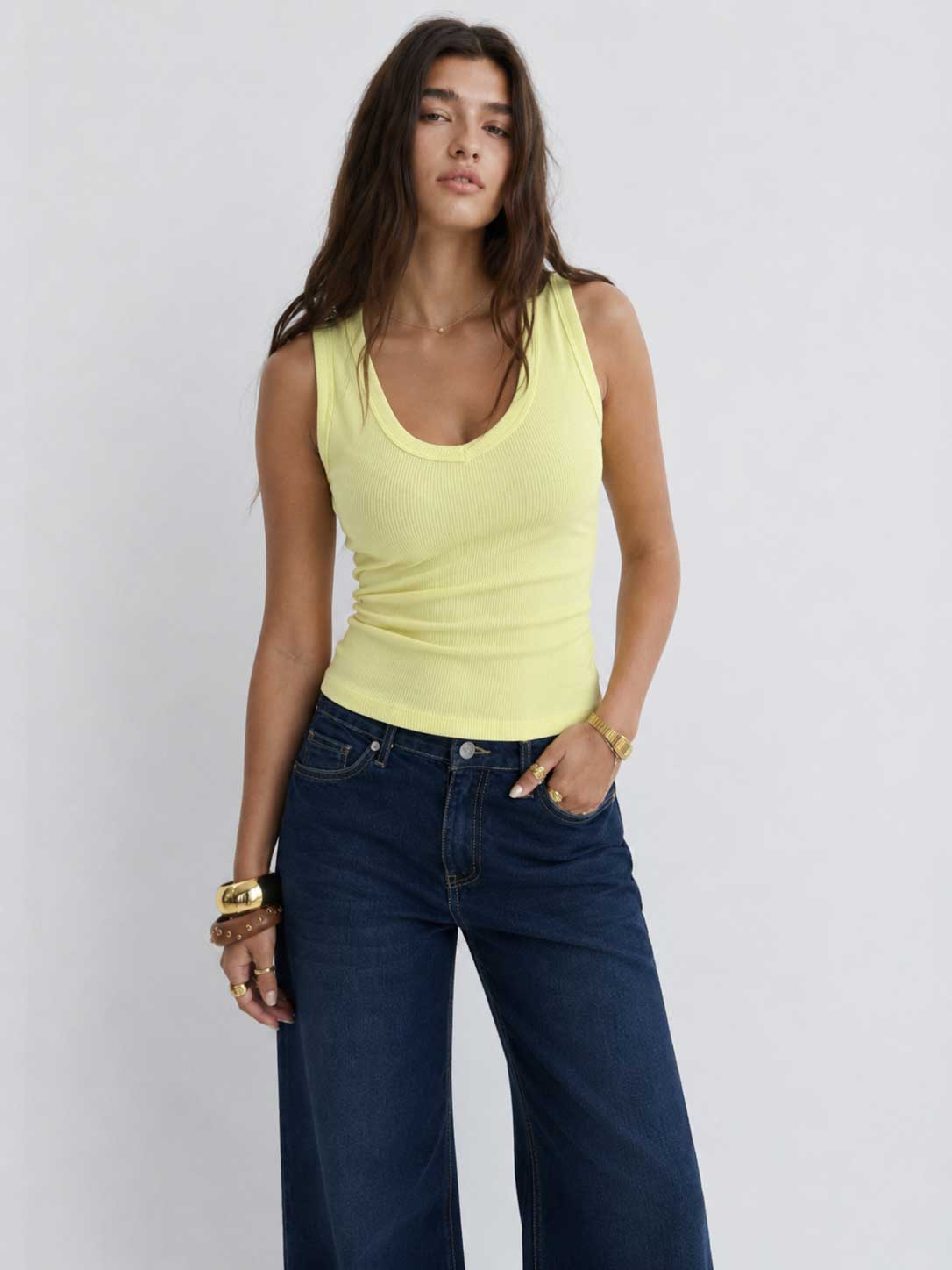 Ribbed V-neck Tank Top _ Butter yellow