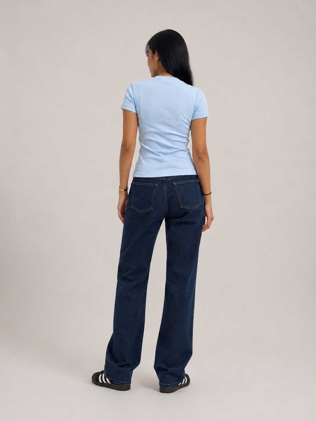 Short Sleeve Crew Neck Ribbed Top – Pastel Blue