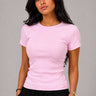 Short Sleeve Crew Neck Ribbed Top – Pink