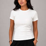 Short Sleeve Crew Neck Ribbed Top – White