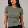 Short Sleeve Crew Neck Ribbed Top – Olive