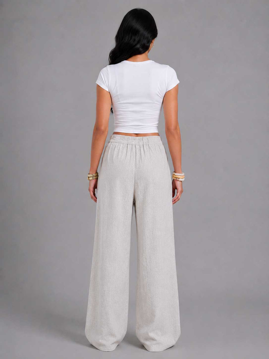 Linen Wide-Leg Pleated Trousers – Natural Beige