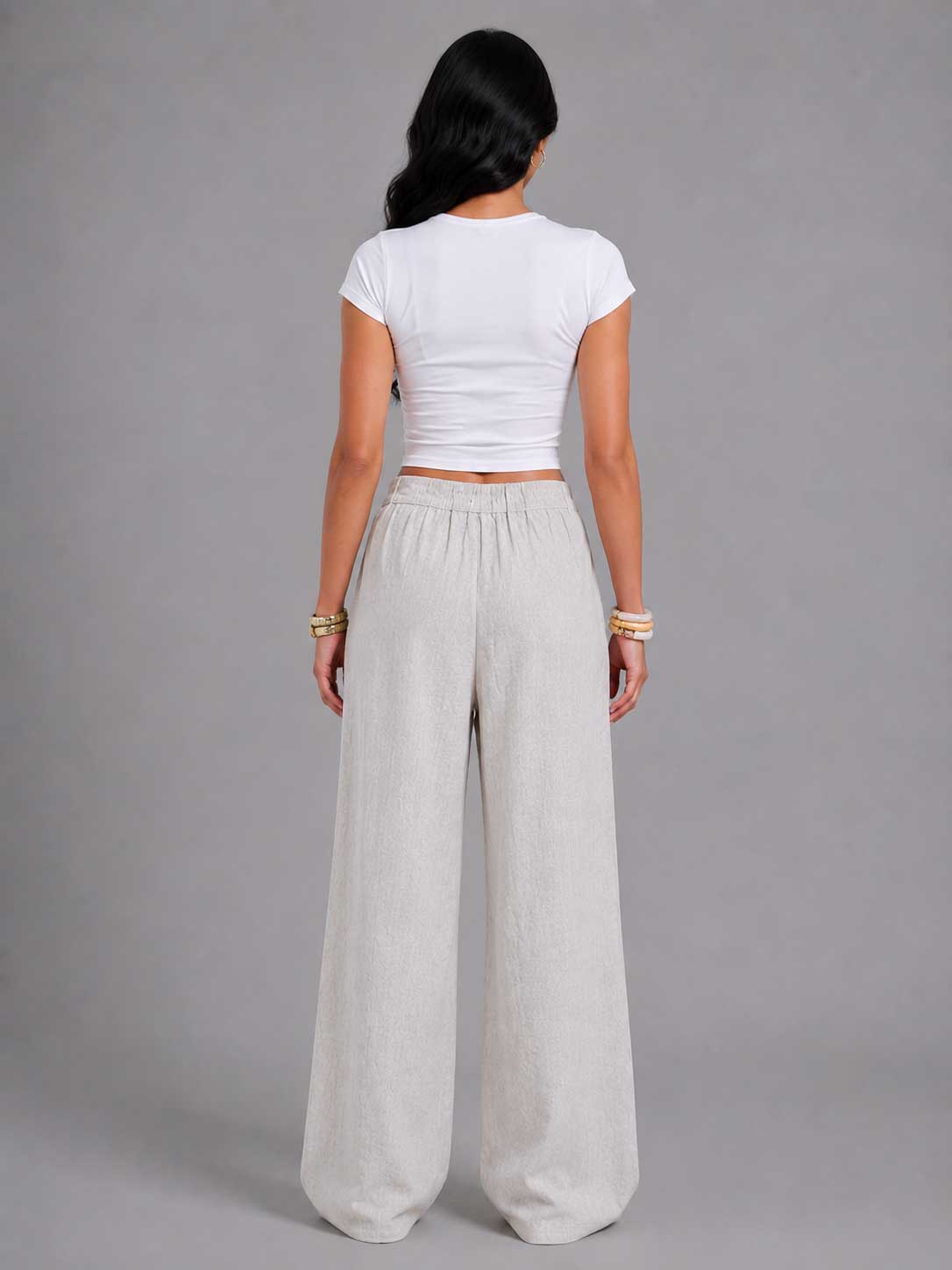 Linen Wide-Leg Pleated Trousers – Natural Beige