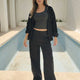 Deep Black Wide-Leg Trousers – Linen Effect