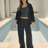 Deep Black Wide-Leg Trousers – Linen Effect