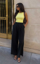 Pleated Wide-Leg Trousers – Black