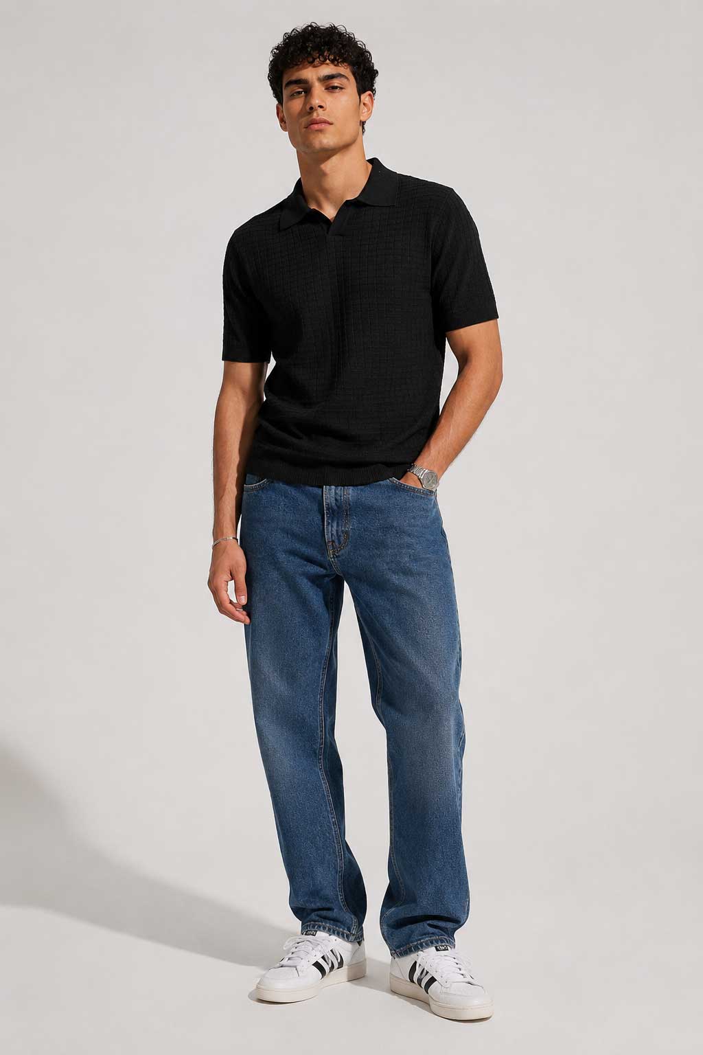 Textured Polo Shirt – Black T shirt men CIZARO - Cizaro Jeans