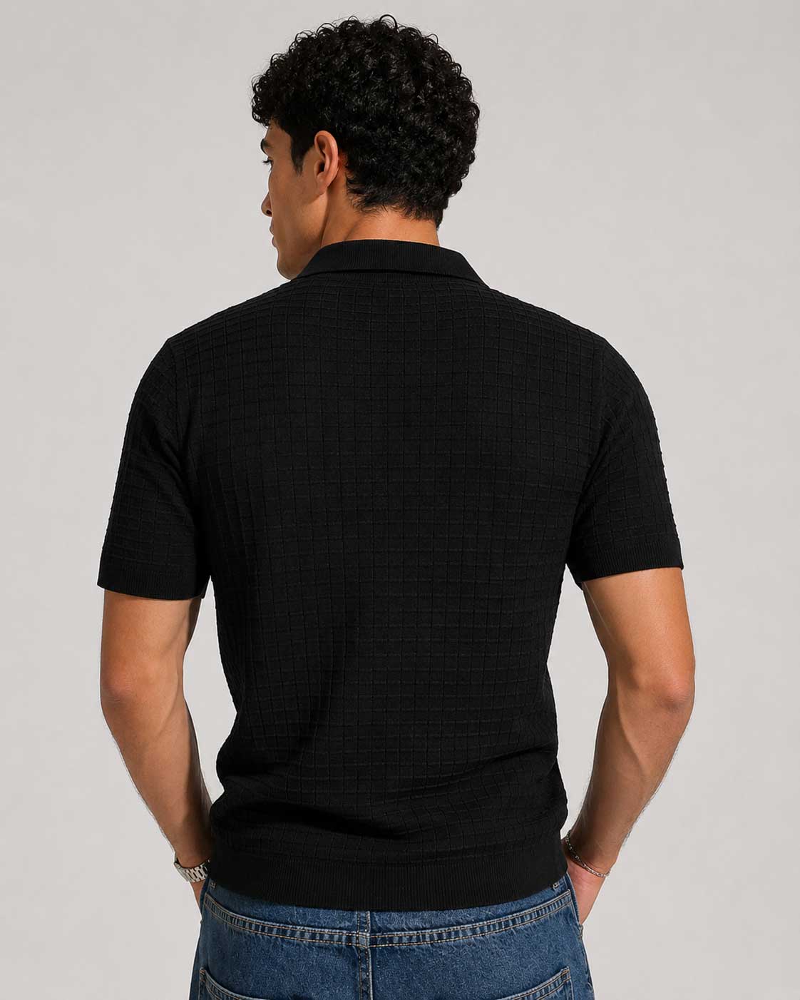 Textured Polo Shirt – Black T shirt men CIZARO - Cizaro Jeans