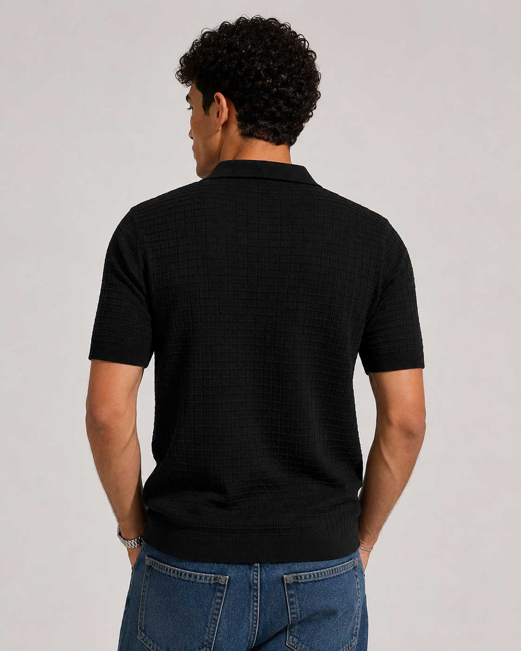 Textured Polo Shirt – Black T shirt men CIZARO - Cizaro Jeans