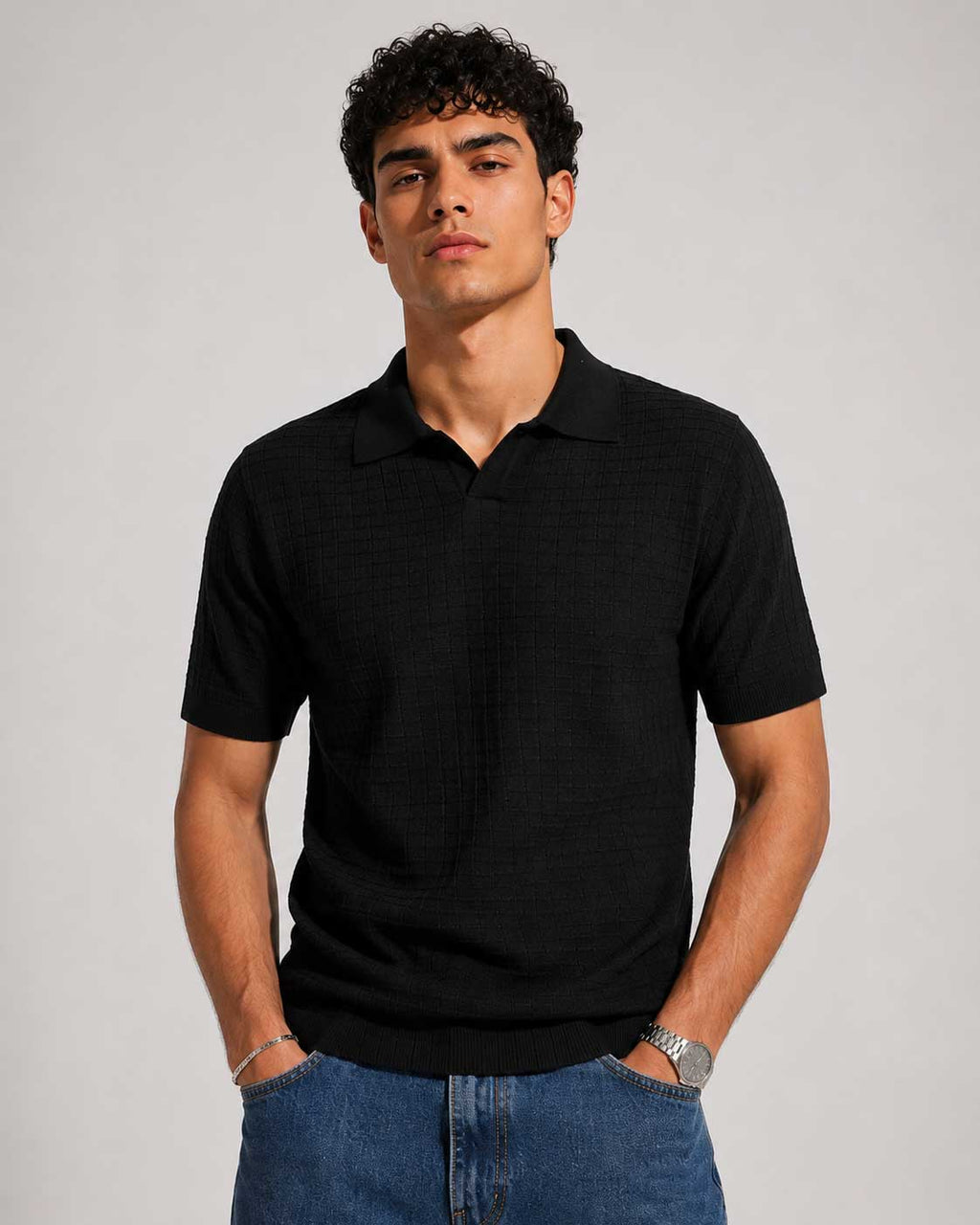 Textured Polo Shirt – Black T shirt men CIZARO - Cizaro Jeans