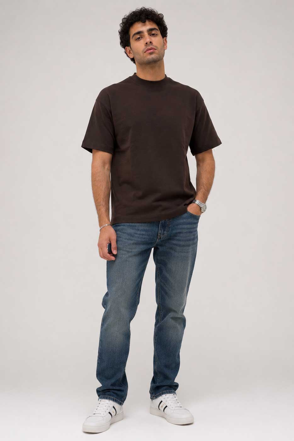 Oversized T-Shirt with Side Slits | Brown T-shirt CIZARO - Cizaro Jeans