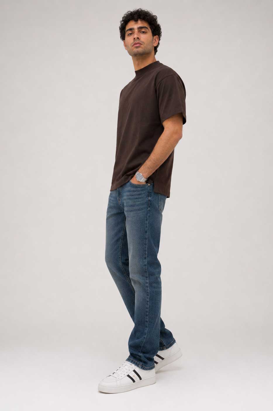 Oversized T-Shirt with Side Slits | Brown T-shirt CIZARO - Cizaro Jeans