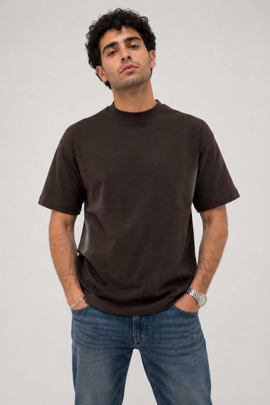 Oversized T-Shirt with Side Slits | Brown T-shirt CIZARO - Cizaro Jeans