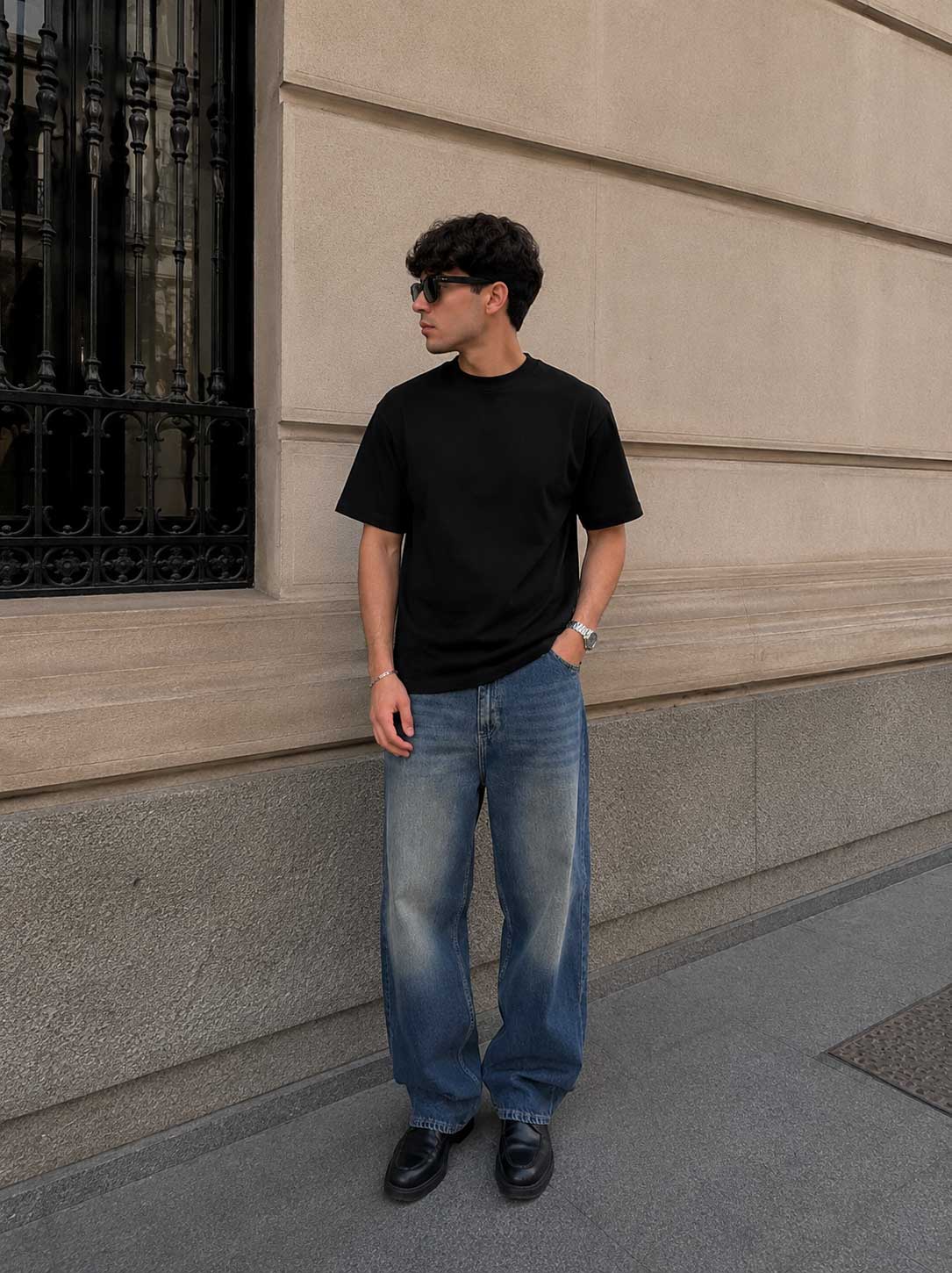 Oversized T-Shirt with Side Slits – Black