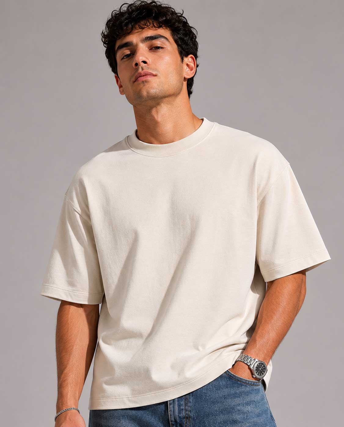 Relaxed Fit T-Shirt – Soft Sand T-shirt CIZARO - Cizaro Jeans