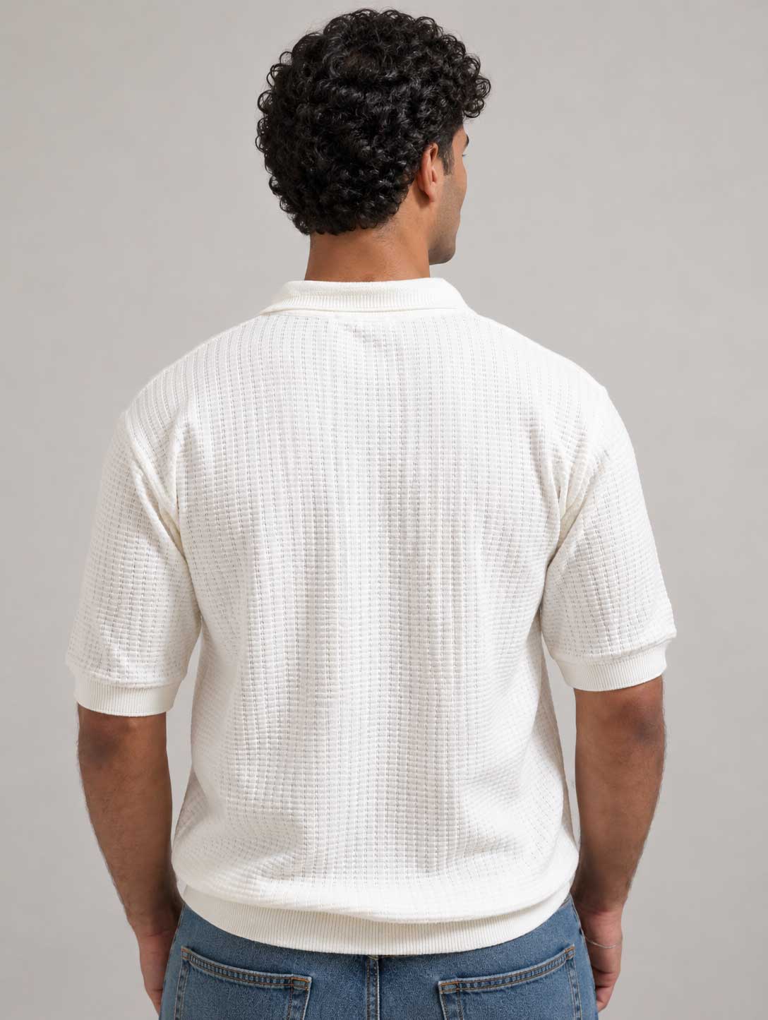 TEXTURED POLO SHIRT – Off White Shirt CIZARO - Cizaro Jeans
