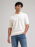 TEXTURED POLO SHIRT – Off White Shirt CIZARO - Cizaro Jeans