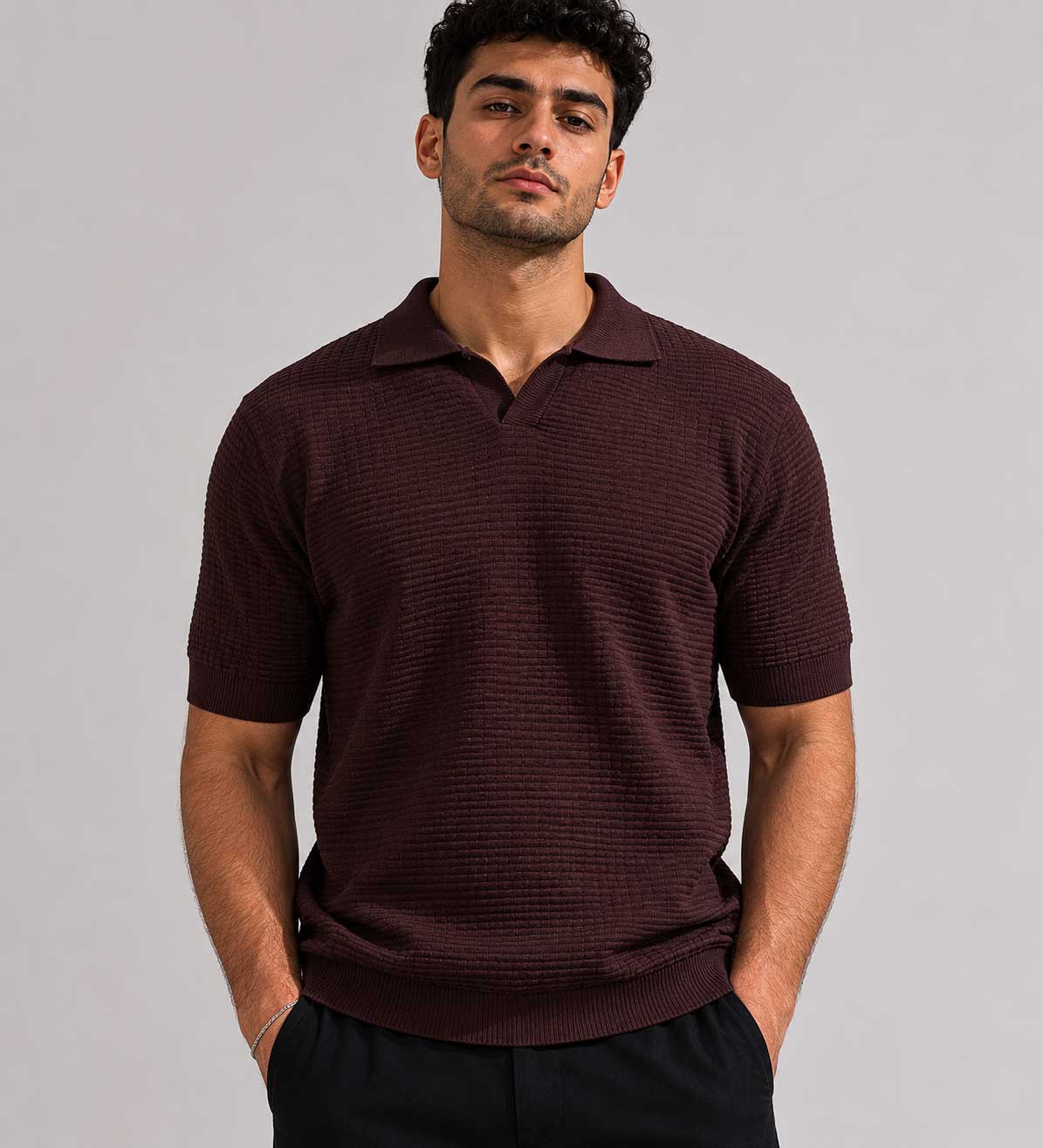 Knit Polo Shirt – Brown shirt CIZARO - Cizaro Jeans