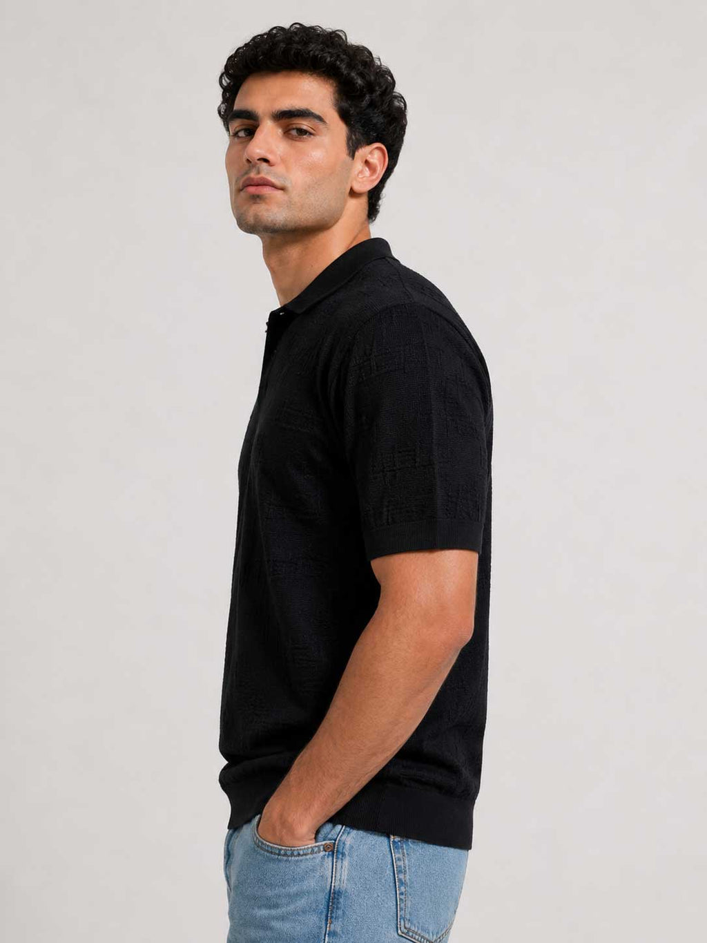 TEXTURED POLO SHIRT – Black