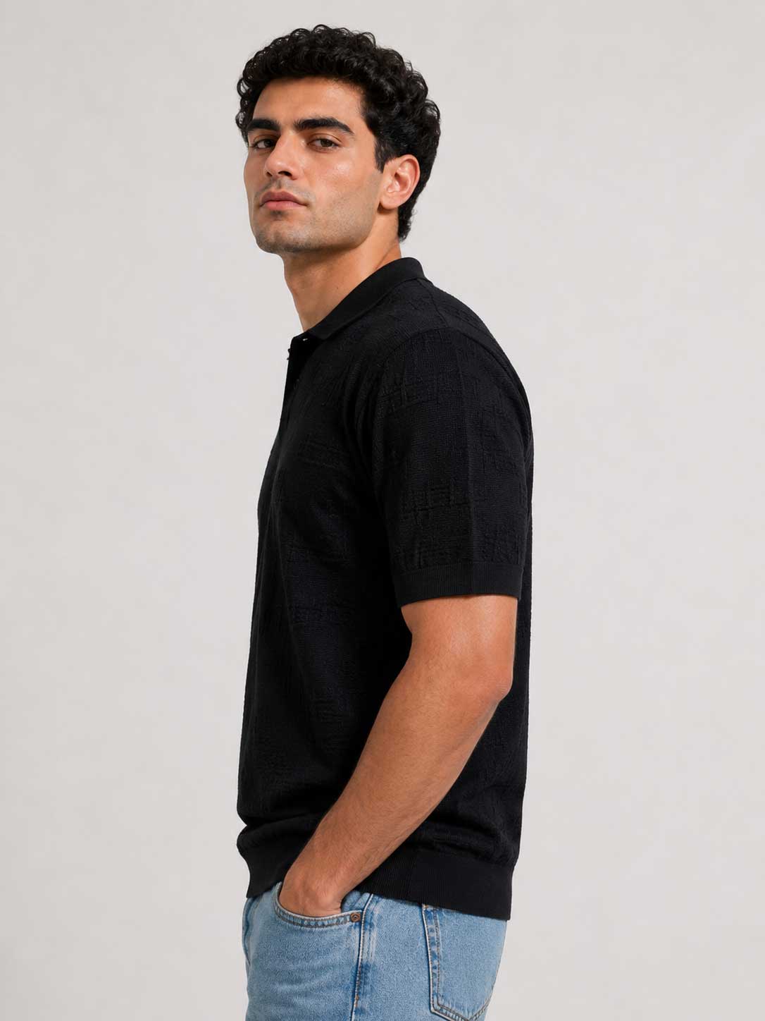 TEXTURED POLO SHIRT – Black