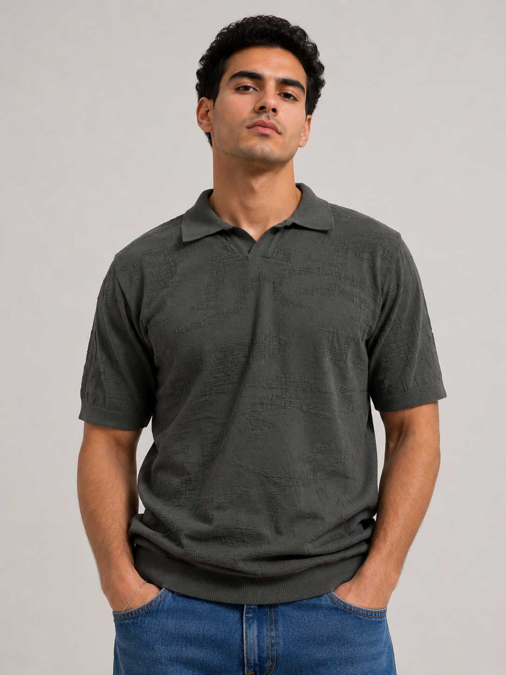 TEXTURED POLO SHIRT – Gray Shirt CIZARO - Cizaro Jeans