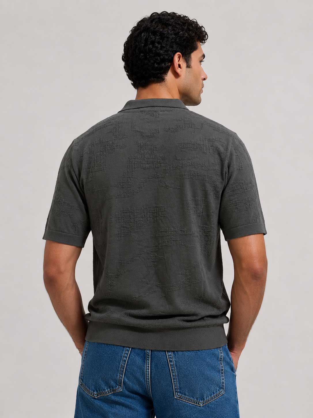 TEXTURED POLO SHIRT – Gray Shirt CIZARO - Cizaro Jeans