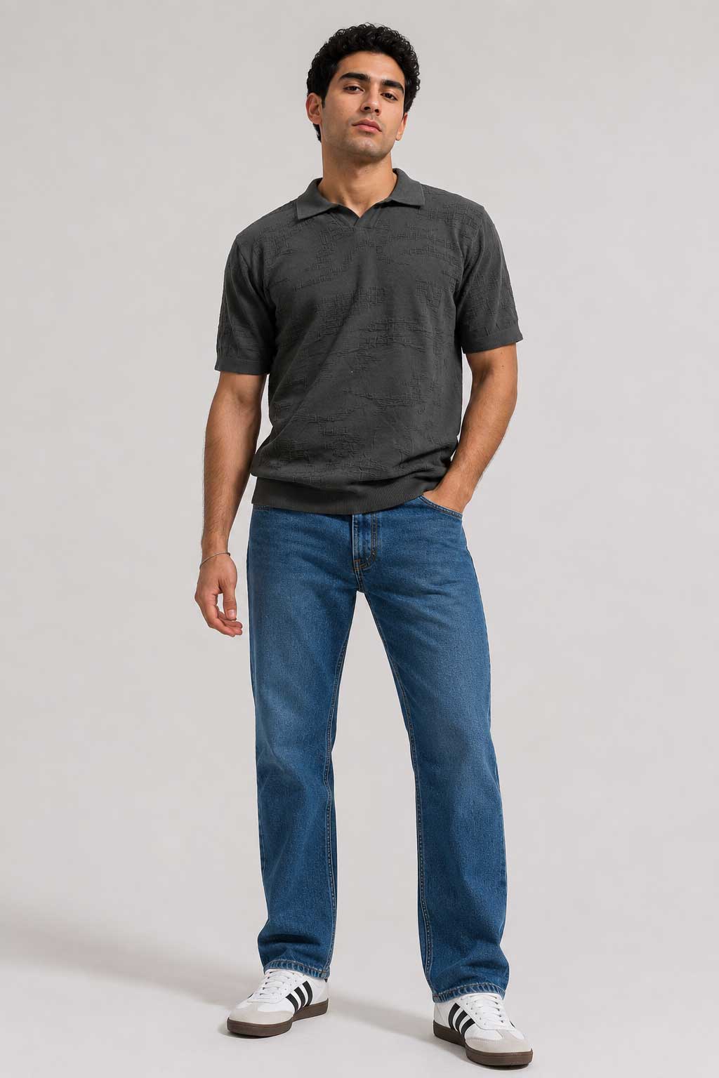 TEXTURED POLO SHIRT – Gray Shirt CIZARO - Cizaro Jeans
