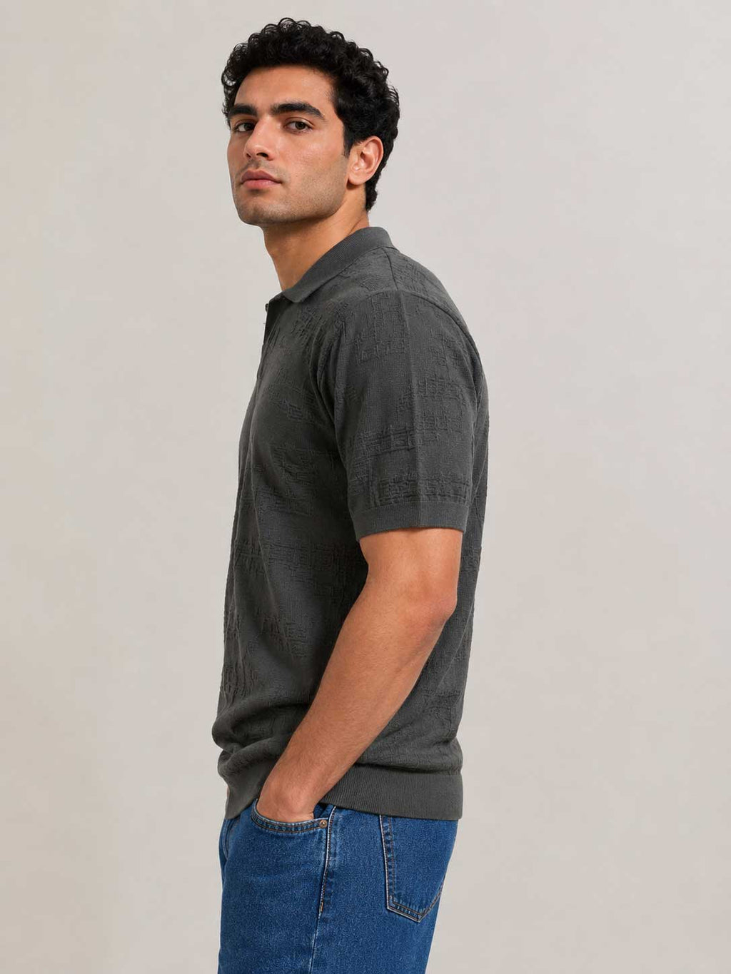 TEXTURED POLO SHIRT – Gray Shirt CIZARO - Cizaro Jeans