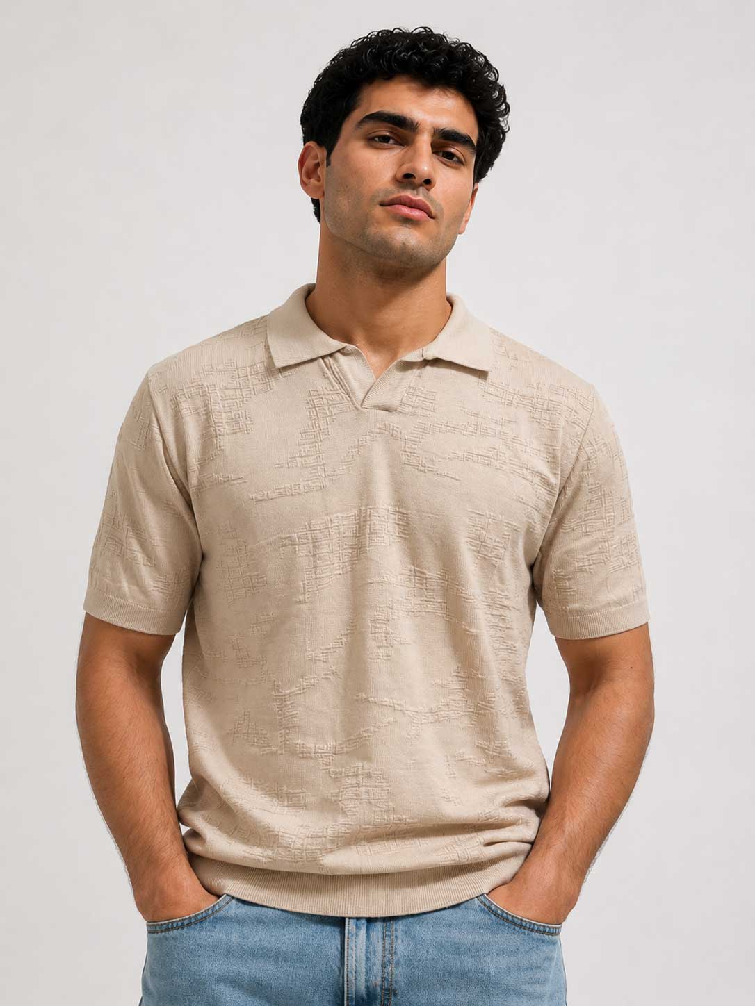 Textured Polo Shirt – Soft Sand Shirt CIZARO - Cizaro Jeans