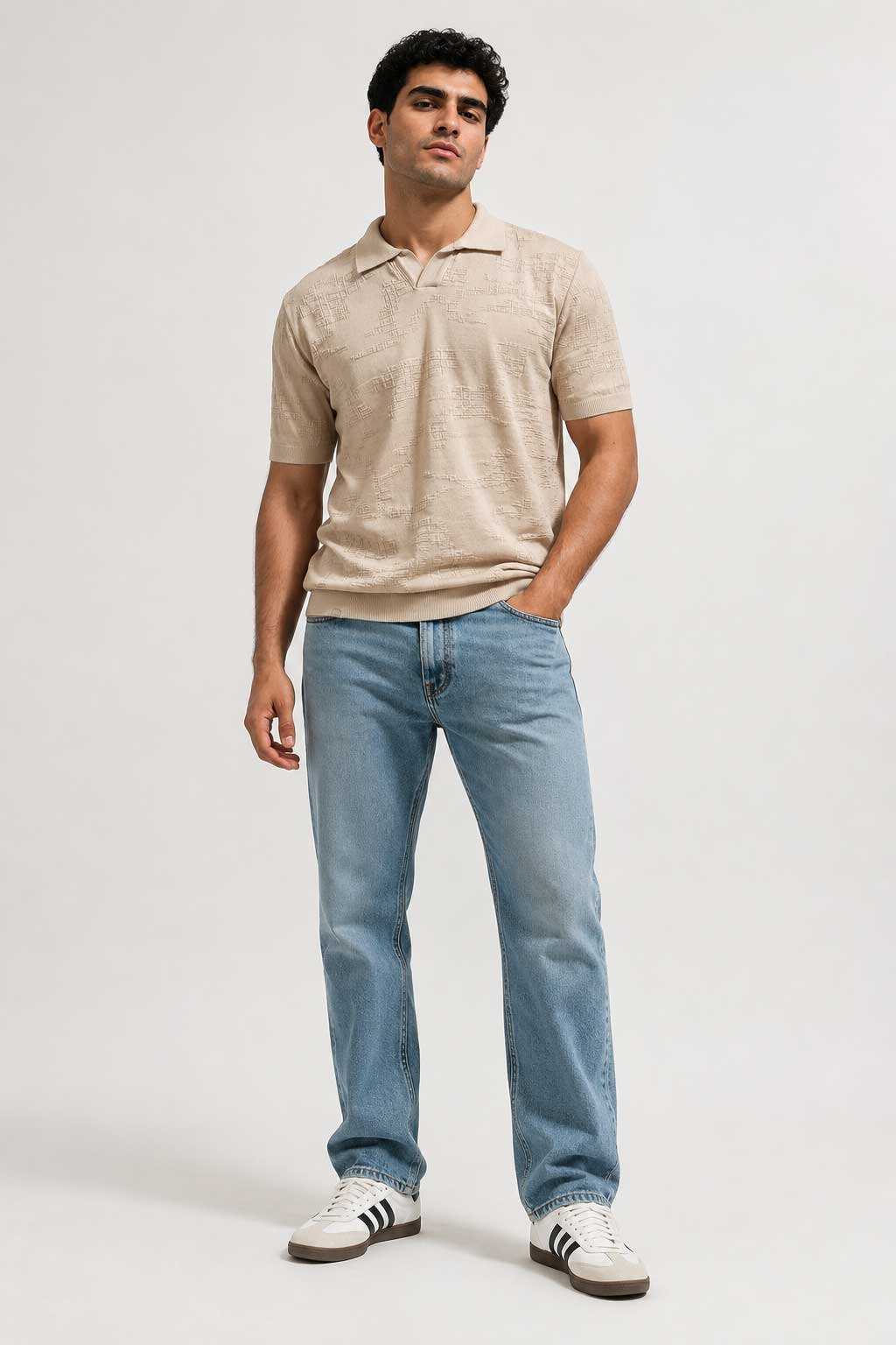 Textured Polo Shirt – Soft Sand Shirt CIZARO - Cizaro Jeans