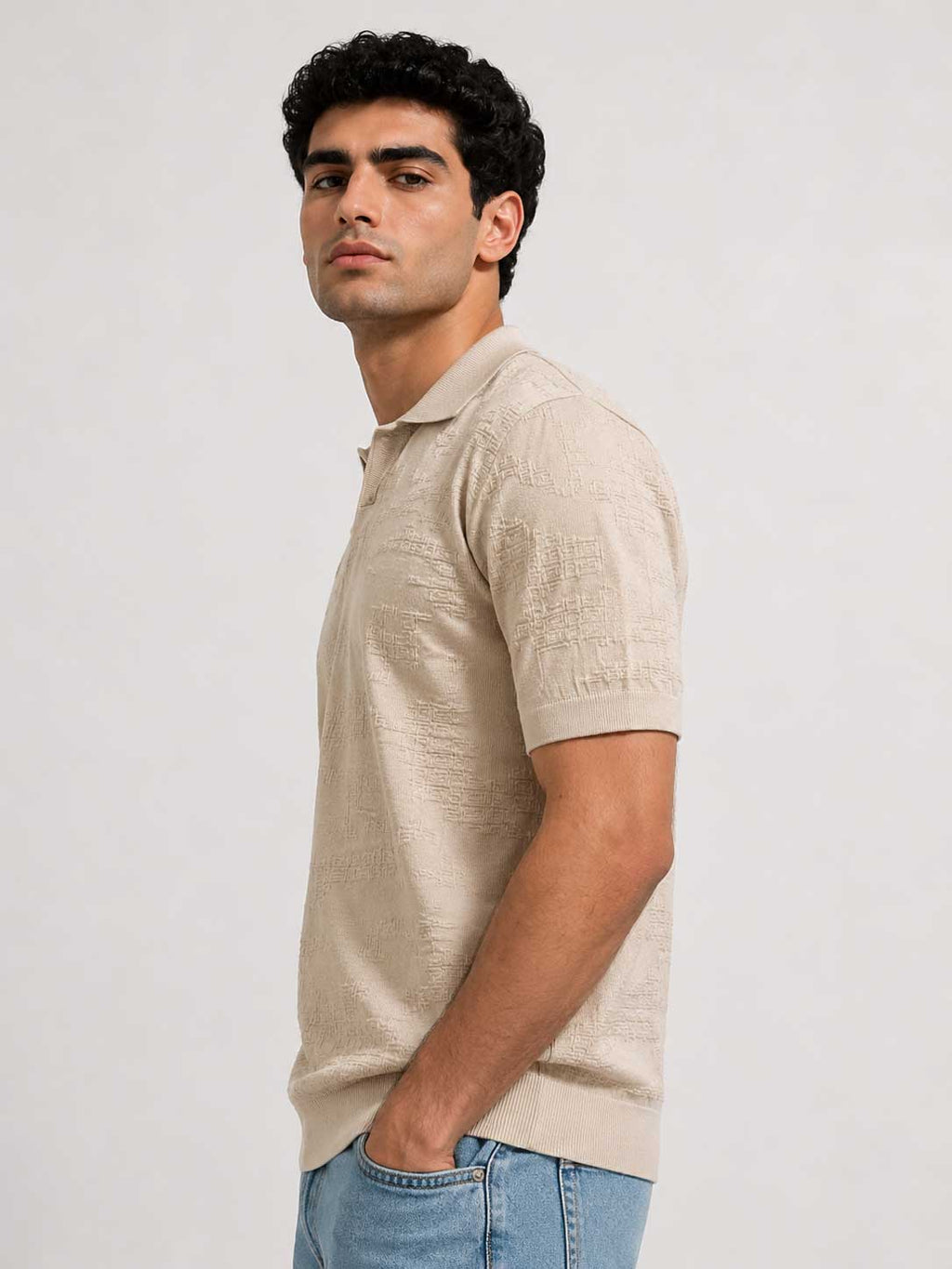 Textured Polo Shirt – Soft Sand Shirt CIZARO - Cizaro Jeans