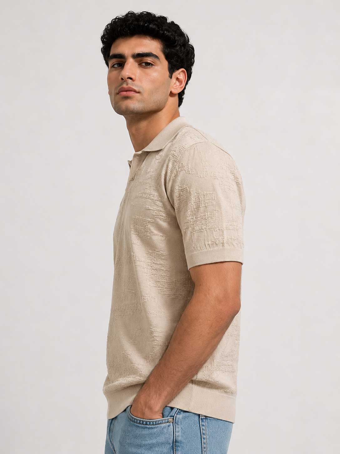 Textured Polo Shirt – Soft Sand Shirt CIZARO - Cizaro Jeans