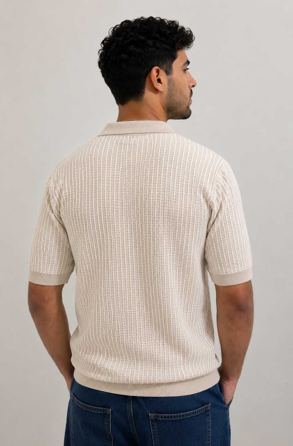 Textured Jacquard Knit Polo – Ecru Shirt CIZARO - Cizaro Jeans