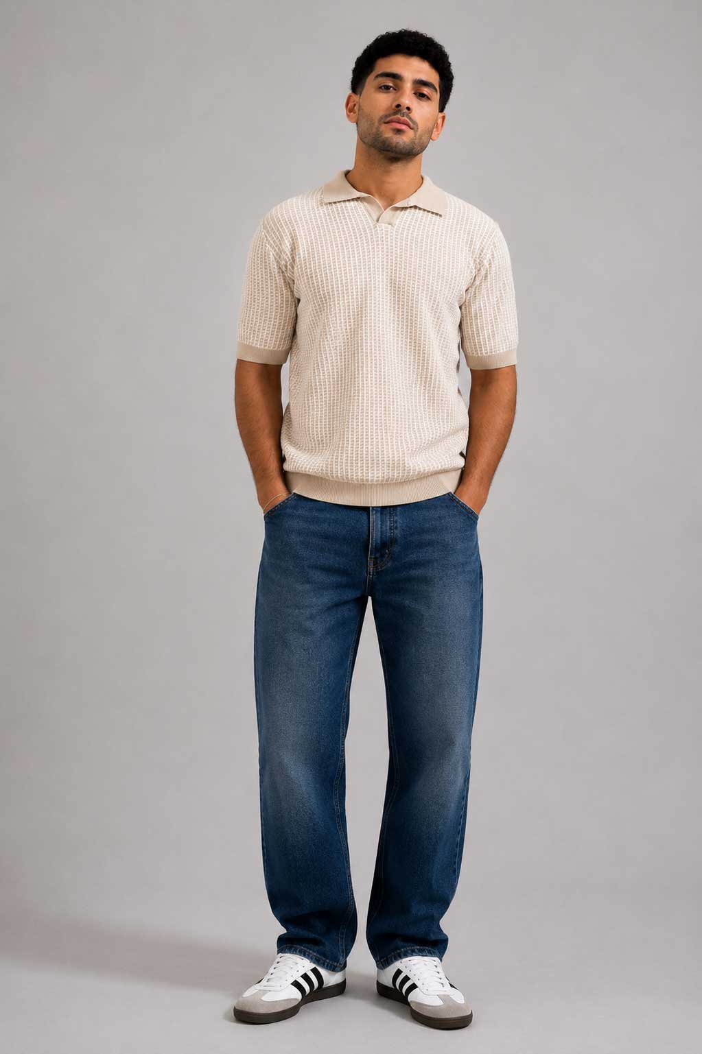 Textured Jacquard Knit Polo – Ecru Shirt CIZARO - Cizaro Jeans
