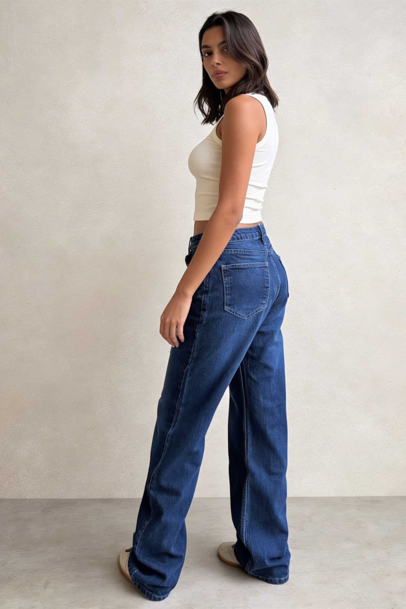 Straight – High-Waist Deep Ocean Blue Jeans