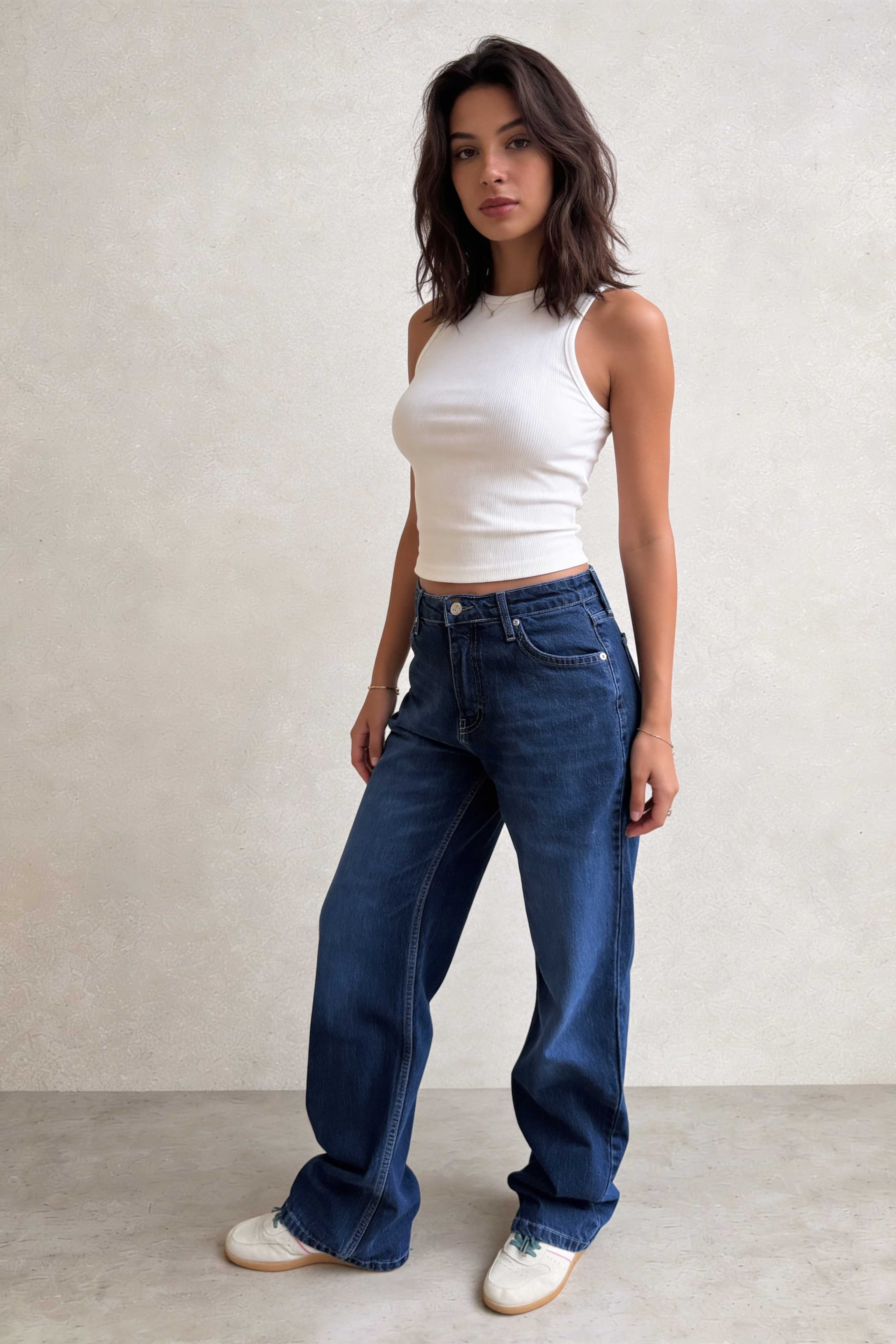 Straight – High-Waist Deep Ocean Blue Jeans