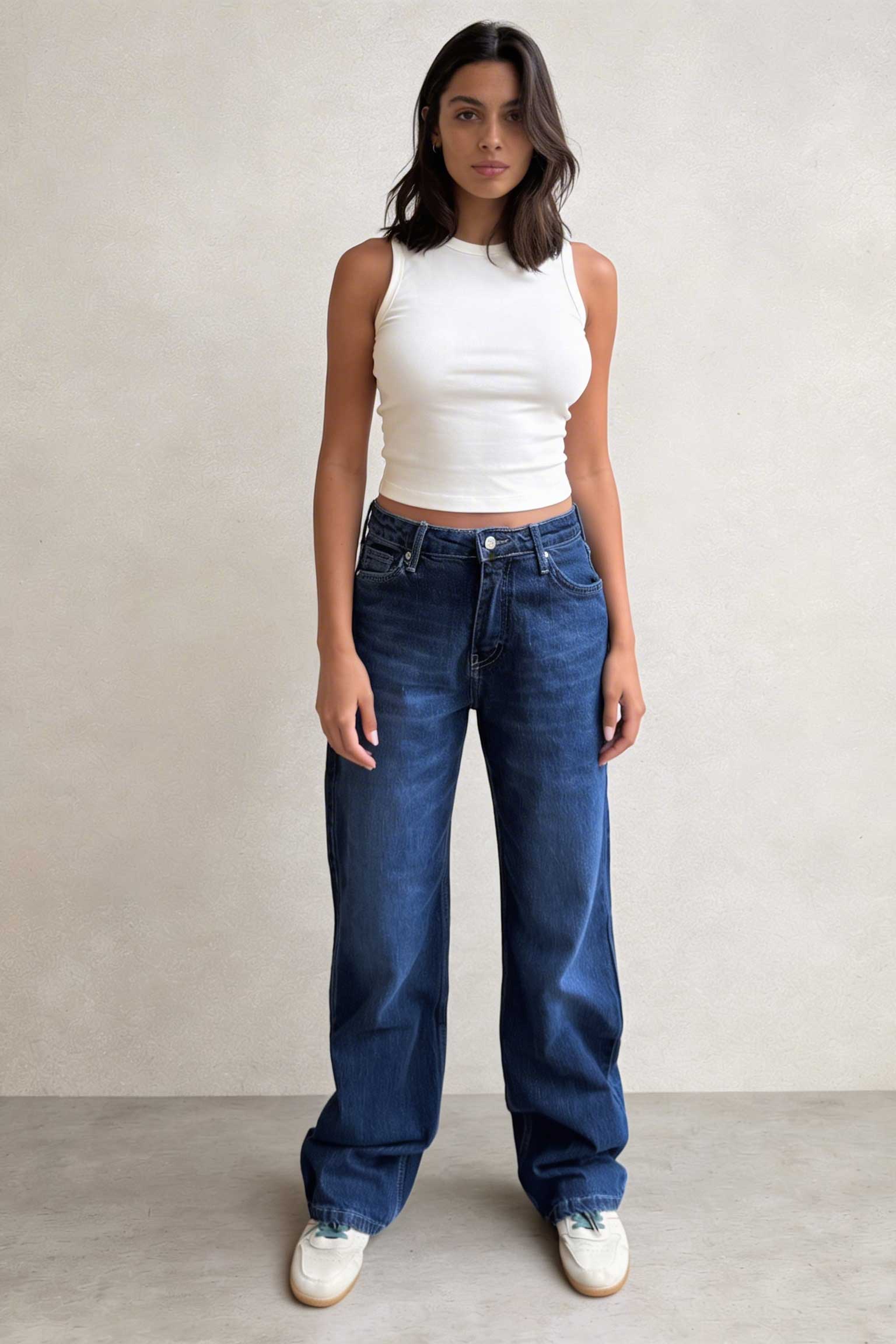 Straight – High-Waist Deep Ocean Blue Jeans