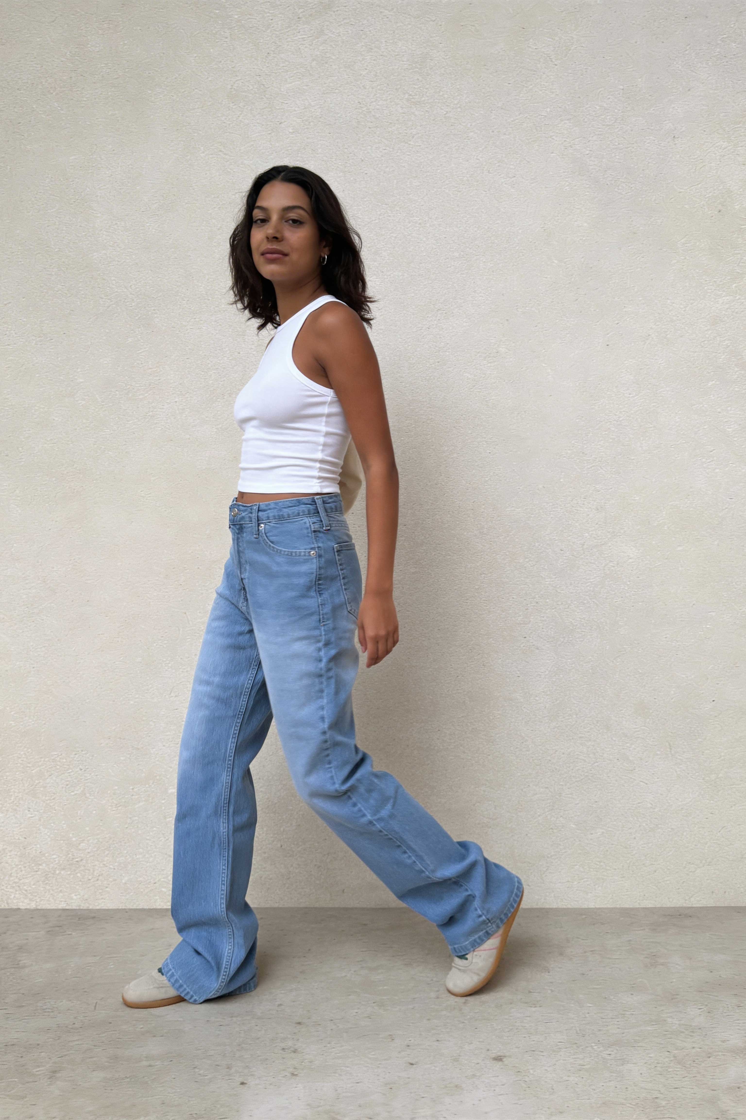 Ultra Comfort Straight - High Waist Bright Mid Blue Straight Jeans Straight - ULTRA COMFORT CIZARO - Cizaro Jeans