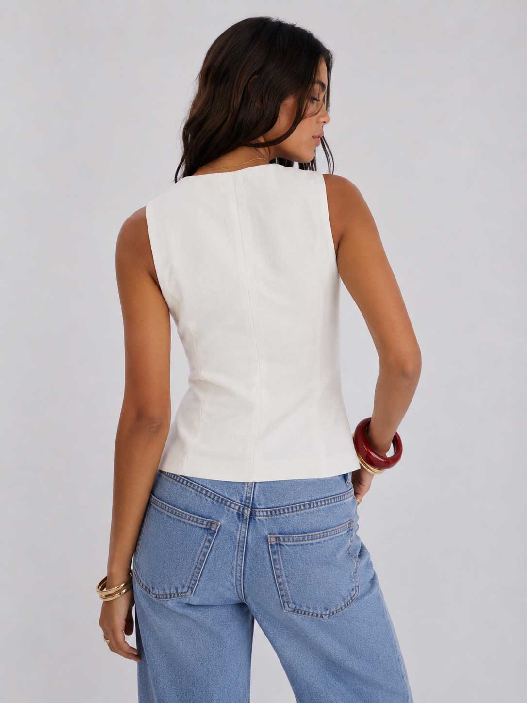 Ecru Button-Down Linen-effect Waistcoat