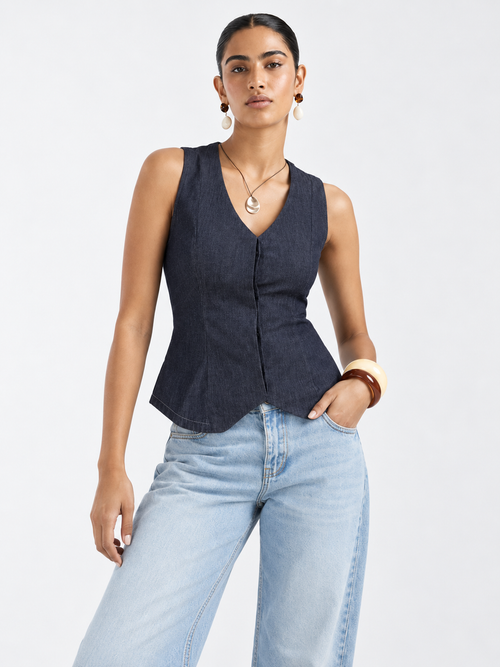 Denim Waistcoat Vest CIZARO - Cizaro Jeans