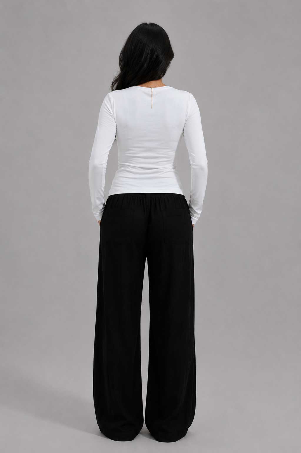 Double-Layer Fitted Long Sleeve Crew Neck Top | White Top CIZARO - Cizaro Jeans
