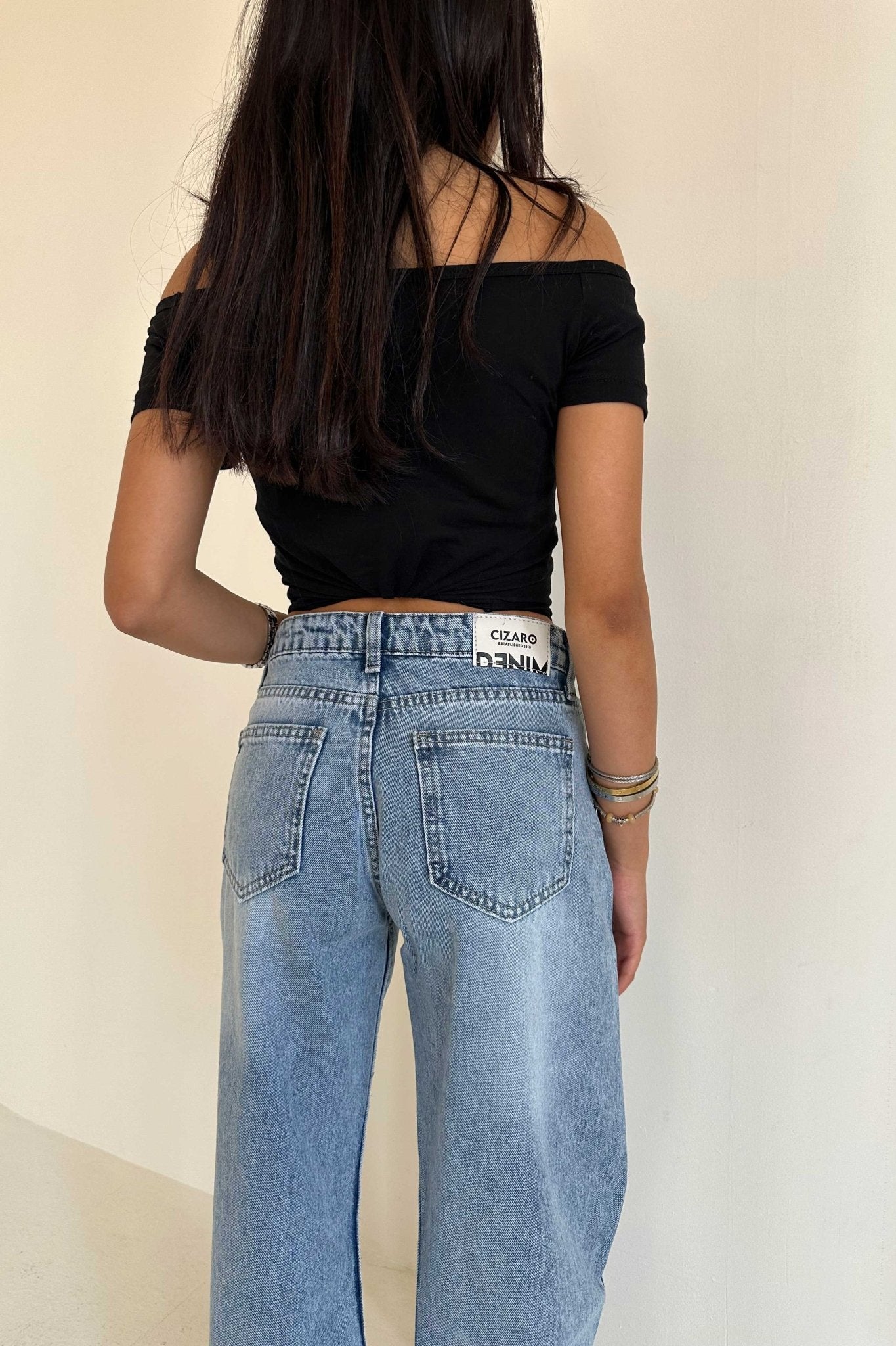 Wide Leg – Mid Rise Bright Blue Jeans Wide-Leg CIZARO - Cizaro Jeans