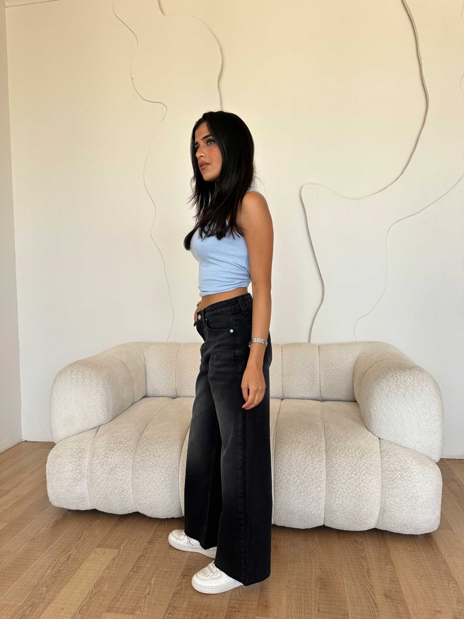 Cropped Wide Leg – Mid Rise Washed Black Jeans Wide-Leg CIZARO - Cizaro Jeans