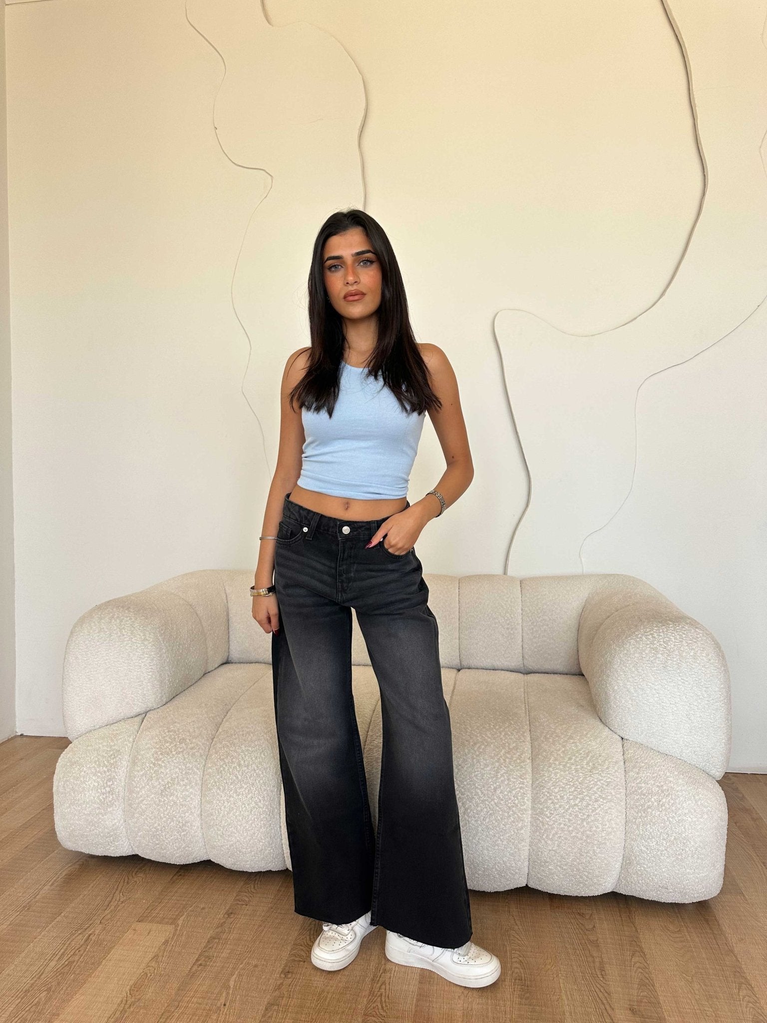 Cropped Wide Leg – Mid Rise Washed Black Jeans wide leg CIZARO - Cizaro Jeans
