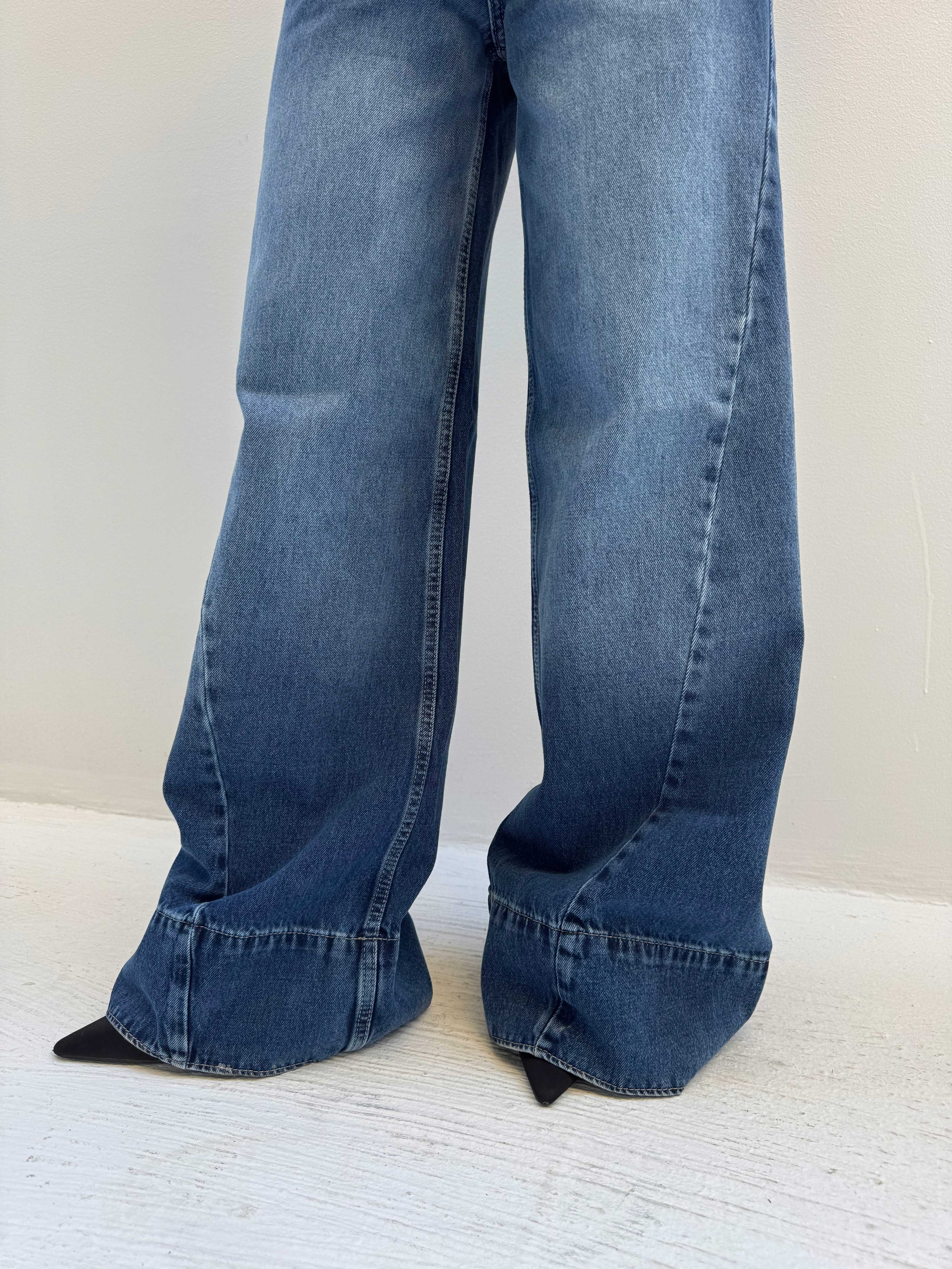 Extreme Wide Leg – Mid-Rise Ocean Blue Jeans Extreme Wide Leg CIZARO - Cizaro Jeans
