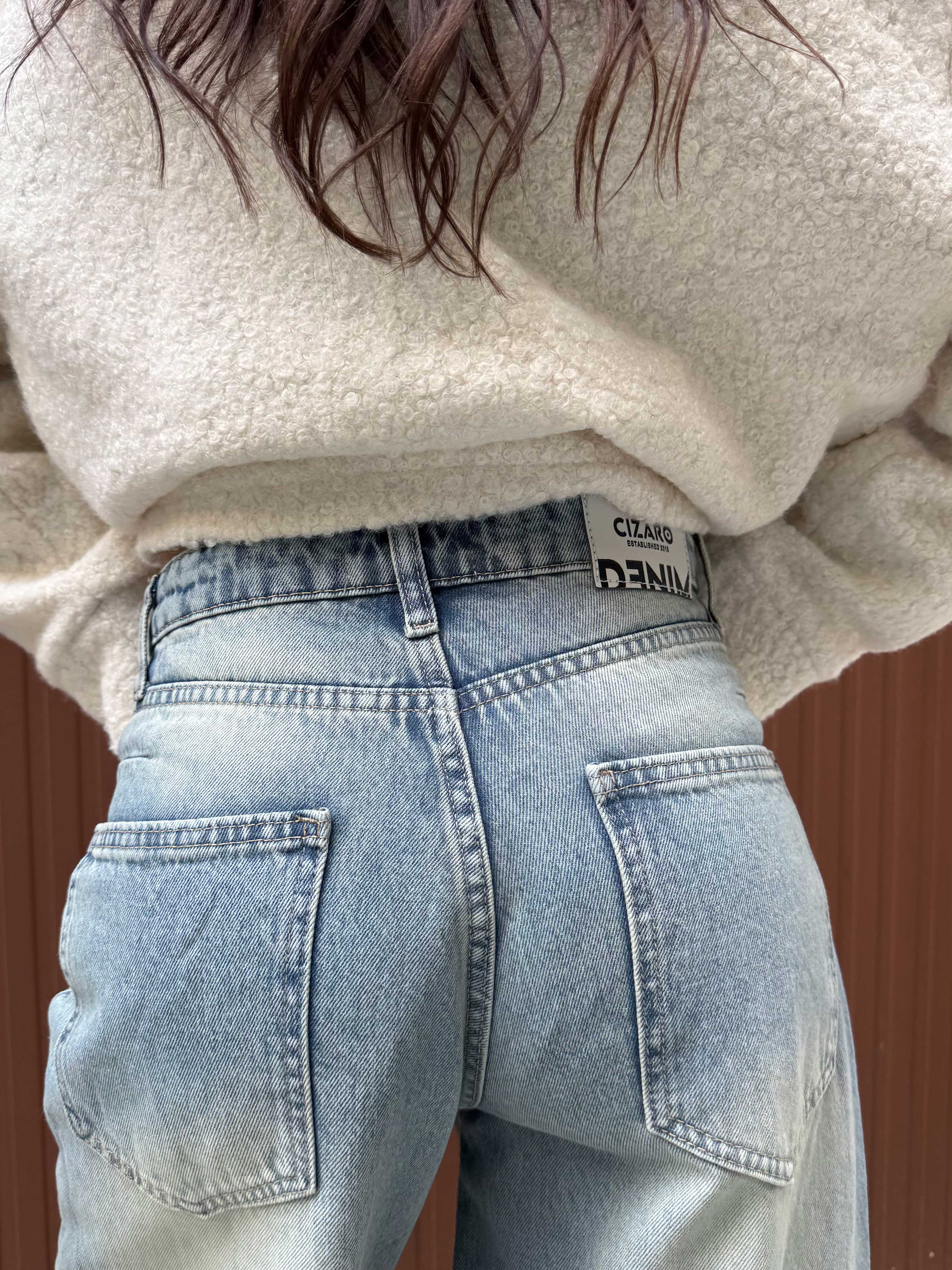 Extreme Wide Leg – Mid-Rise Light Vintage Blue Jeans Wide leg - Extreme wide leg CIZARO - Cizaro Jeans