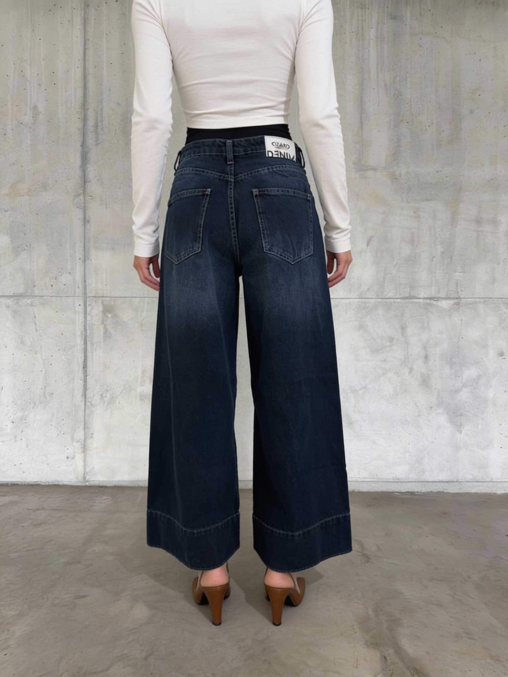Extreme Wide-Leg – High-Waist Deep Ocean Blue Jeans Wide-Leg CIZARO - Cizaro Jeans