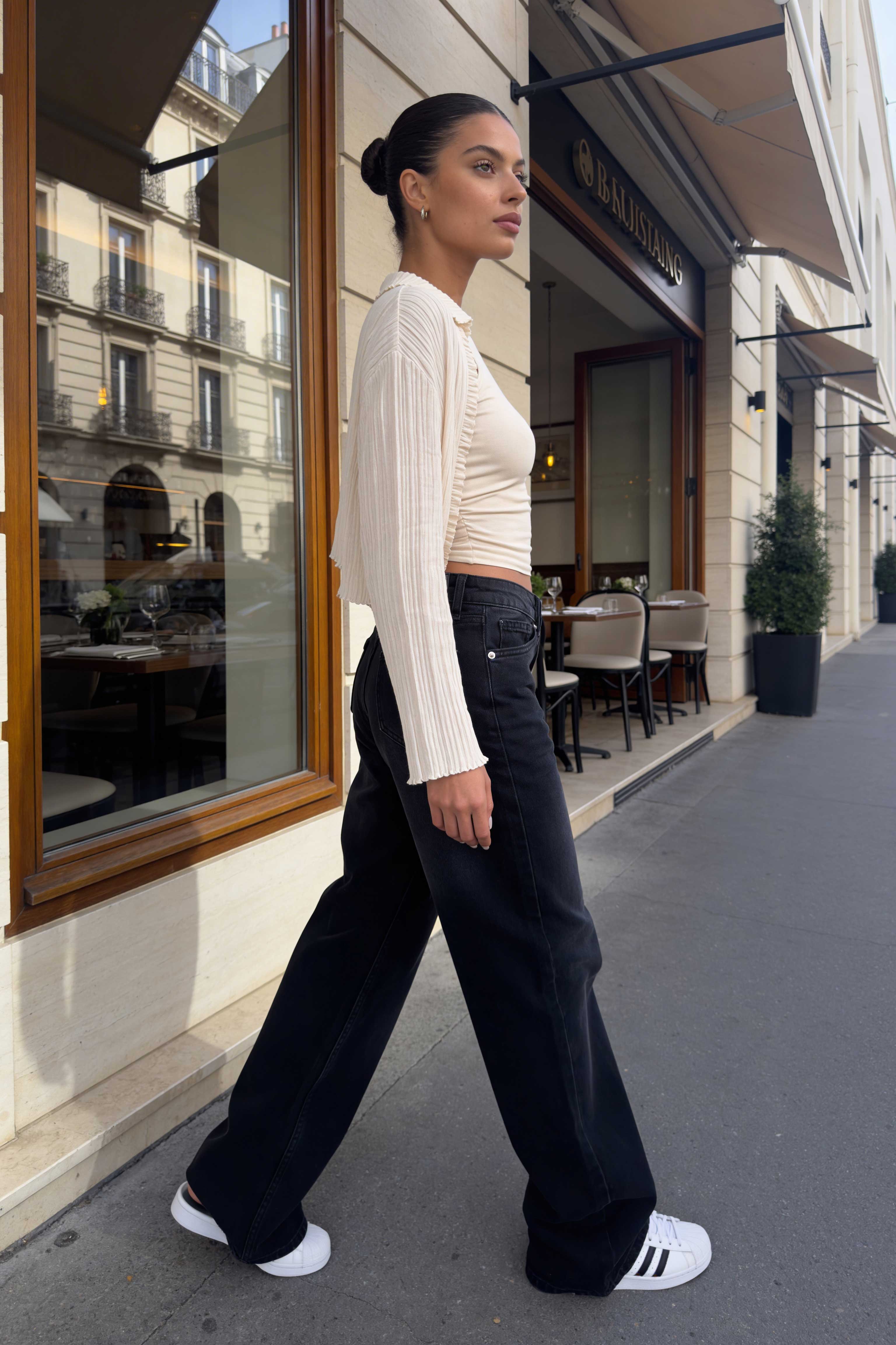 Wide-Leg - Mid-Waist Charcoal Black Jeans Wide-Leg CIZARO - Cizaro Jeans