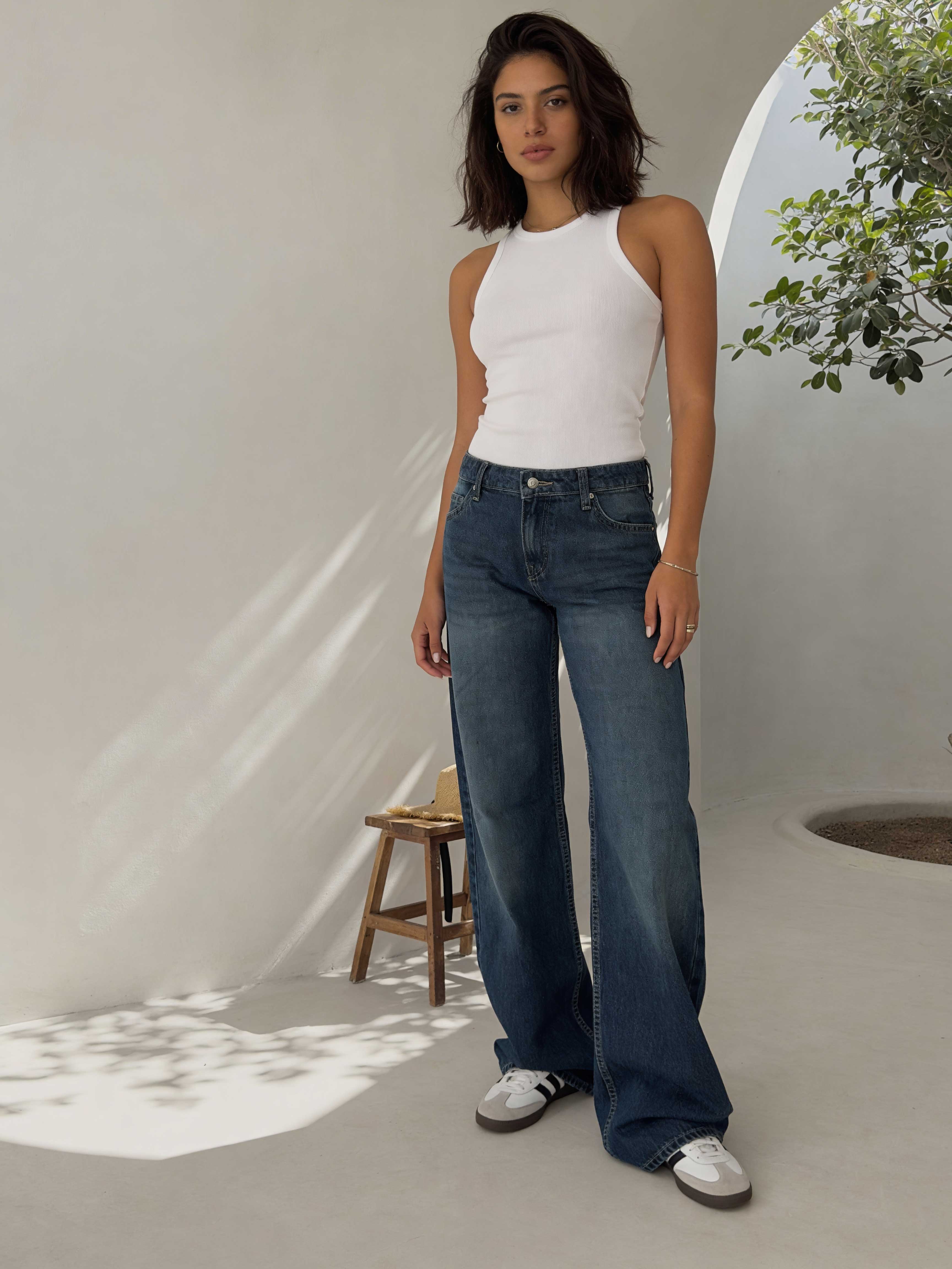 Wide-Leg – Low-Waist Mid Vintage Blue Jeans Wide Leg CIZARO - Cizaro Jeans